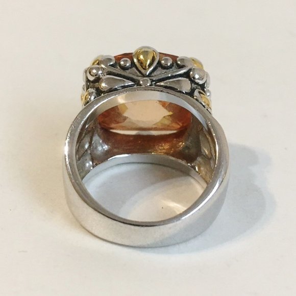 Amber Orange Stone Ring Ornate 18KGE Silver Gold - Picture 7 of 8